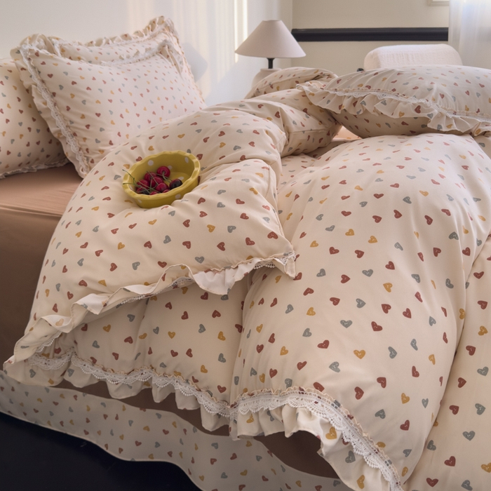 91家纺网 家纺一手货源 找家纺 可思家纺2025新款可思-韩版双层纱四件套 可可心