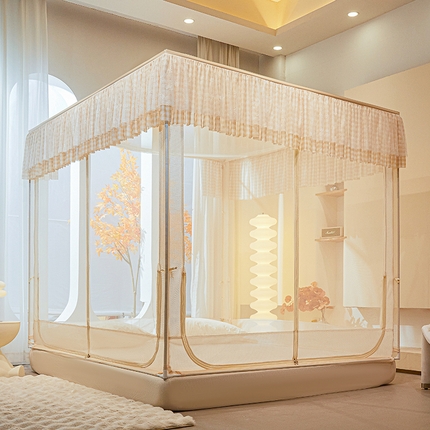 青竹苑2025新款花边款床笠底防摔坐床蚊帐-格格巫 格格巫-米杏