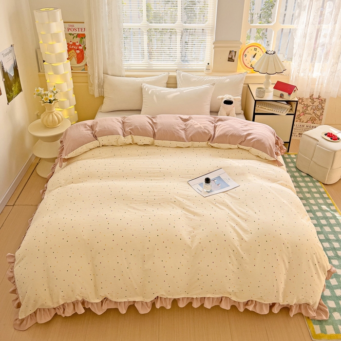 91家纺网 家纺一手货源 找家纺 纽缦家纺 2025新款云感提花双层纱韩版被套 波点世界