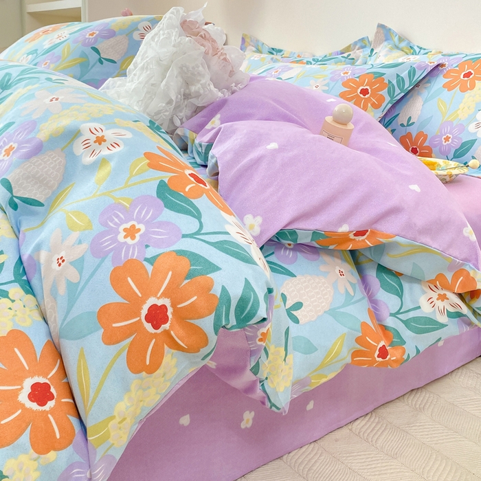 91家纺网 家纺一手货源 找家纺 直播2024新款斜纹磨毛印花四件套植物羊绒套件秋风似锦