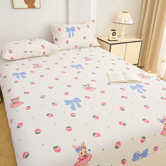 91家纺网 家纺一手货源 找家纺 首爱2025新款原棉老粗布床笠支持特殊规格定制 常年不断货 大批量供应  草莓小兔