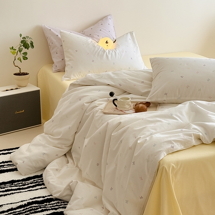 Mr.pig猪先生水洗棉 2025新款A类全棉印花竖条纹四件套五彩蝴蝶结