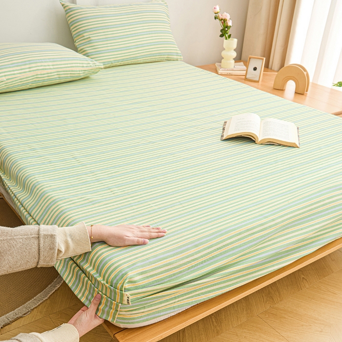 91家纺网 家纺一手货源 找家纺 首爱2025新款原棉老粗布床笠支持特殊规格定制 常年不断货 大批量供应  果绿条