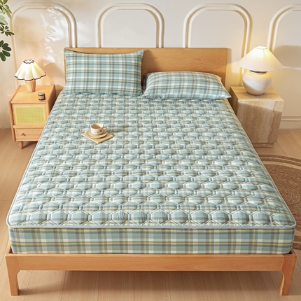 雪云美2025新款A类全棉色织水洗棉夹棉床笠大豆床罩床垫保护套可定制 莫尼 绿