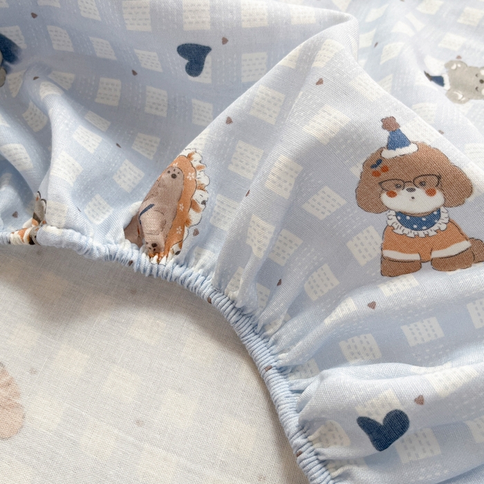 91家纺网 家纺一手货源 找家纺 博雅 2025新款全棉A类双层纱床笠 萌宠乐园