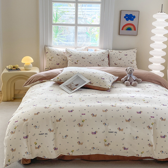 91家纺网 家纺一手货源 找家纺 富缦庭2025新款A类针织双层纱四件套花丛狗