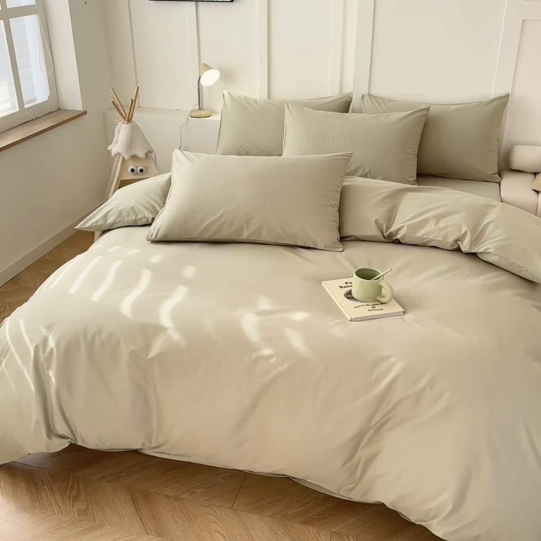 91家纺网 家纺一手货源 找家纺 卢赛尔 2025新款全13372纯色单被套 豆绿色