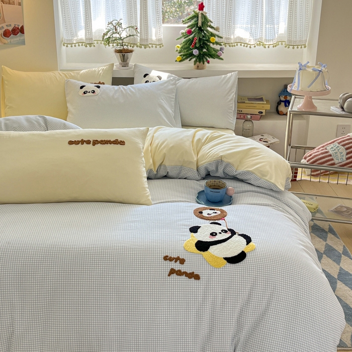 91家纺网 家纺一手货源 找家纺 桃心家居 2025新款A类亲肤舒适软糯云柔水洗棉印加绣卡通毛巾绣水洗棉系列 云柔水洗棉-印加绣萌萌熊猫