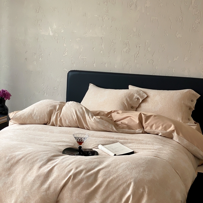 91家纺网 家纺一手货源 找家纺 旷野 2025新款全棉色织提花四件套 雾凇-奶咖