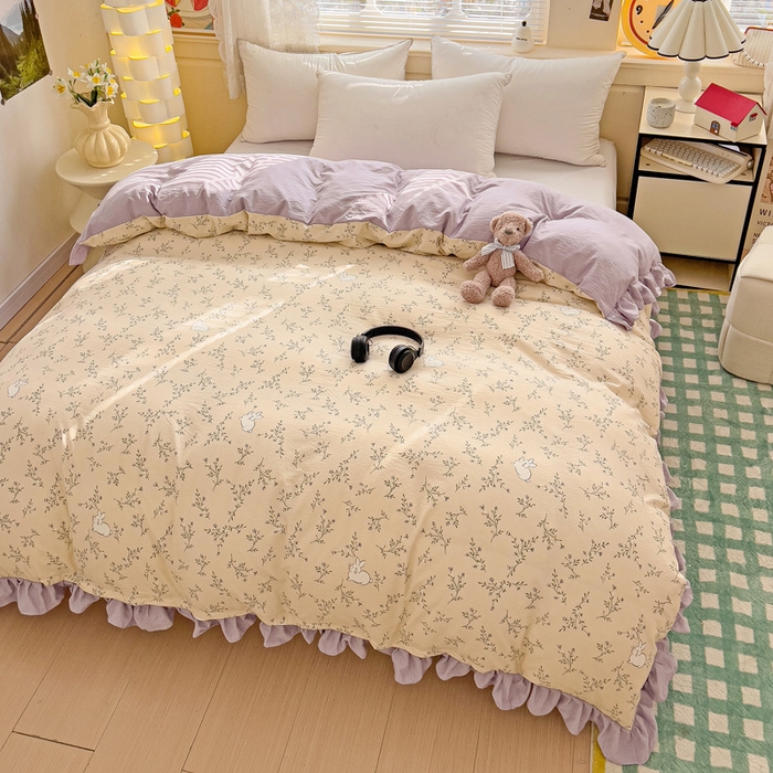 91家纺网 家纺一手货源 找家纺 纽缦家纺 2025新款云感提花双层纱韩版被套 森田野园