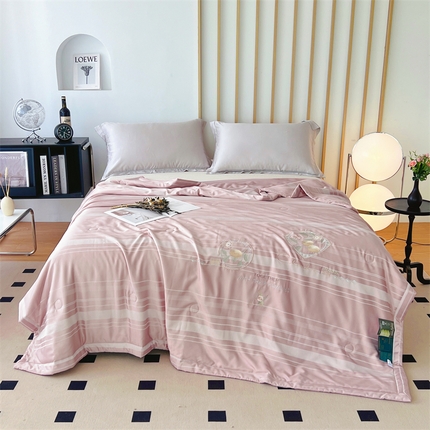 优姿家纺 2025新款60S天丝绣花镂空夏被4 藕粉色条纹