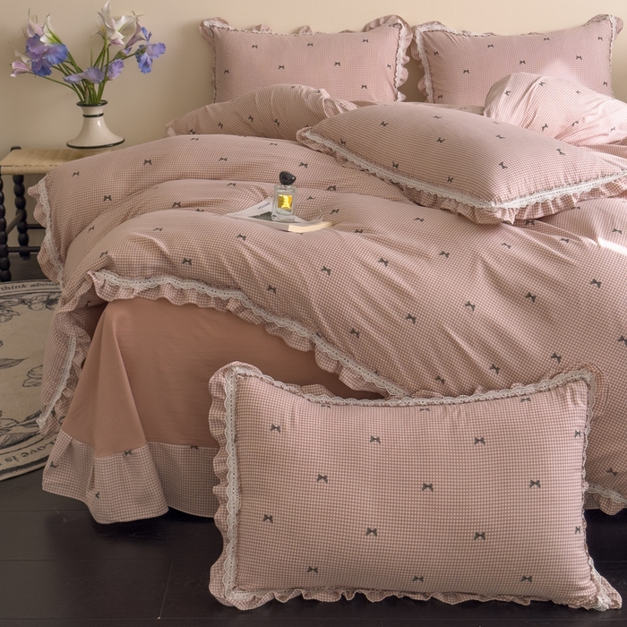 91家纺网 家纺一手货源 找家纺 可思家纺2025新款可思-韩版双层纱四件套 情书