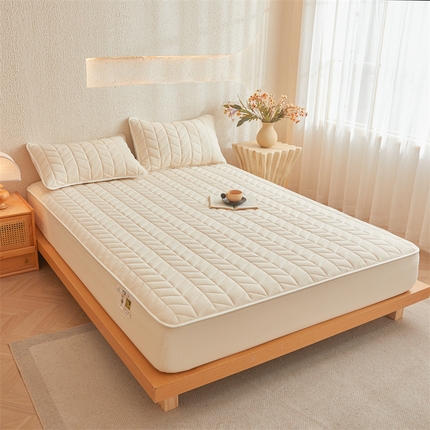 91家纺网 家纺一手货源 找家纺 （总）优眠坊 2025新品日式无印风全棉色织水洗棉夹棉加厚抗菌纤维绗缝床笠