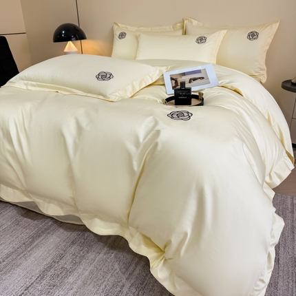 91家纺网 家纺一手货源 找家纺 KA家纺 2025春夏新款全棉绣花四件套 小香系列 小香柠檬黄