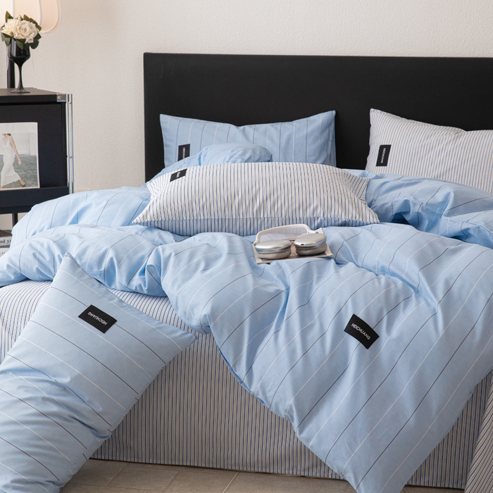 91家纺网 家纺一手货源 找家纺 简宜家居（朝初家纺） 2025新款简约纯棉四件套 轻羽蓝