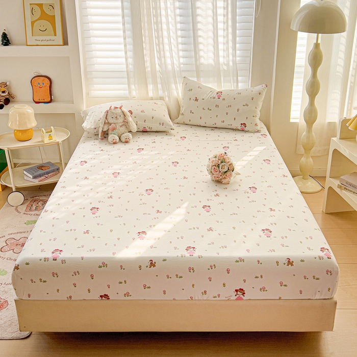 91家纺网 家纺一手货源 找家纺 纽缦家纺 2025新款云感提花双层纱床笠 蜜糖之恋