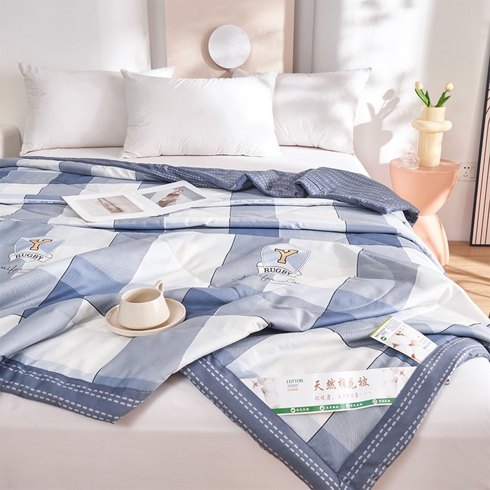 91家纺网 家纺一手货源 找家纺 羽梦家纺2025新款新疆棉花全棉夏凉被 时尚格调兰