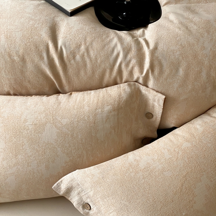 91家纺网 家纺一手货源 找家纺 旷野 2025新款全棉色织提花四件套 雾凇-奶咖