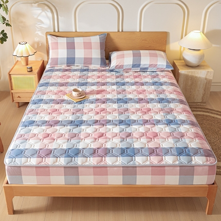 雪云美2025新款A类全棉色织水洗棉夹棉床笠大豆床罩床垫保护套可定制 英伦 粉