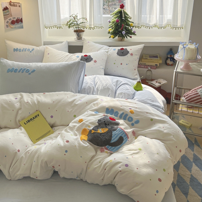 91家纺网 家纺一手货源 找家纺 桃心家居 2025新款A类亲肤舒适软糯云柔水洗棉印加绣卡通毛巾绣水洗棉系列 云柔水洗棉-印加绣爱吃鱼