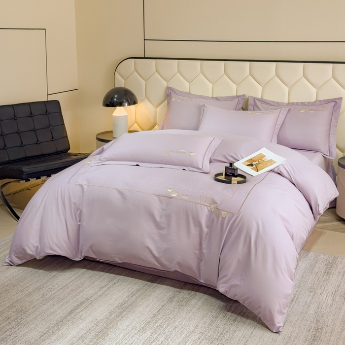 91家纺网 家纺一手货源 找家纺 U品汇  2025新款纯棉全棉长绒棉刺绣绣花高端礼盒四件套-叶夕 花晨叶夕-雪青