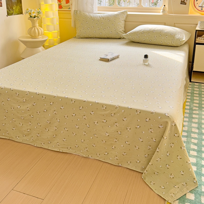 91家纺网 家纺一手货源 找家纺 纽缦家纺 2025新款云感提花双层纱床单 落日暮年绿