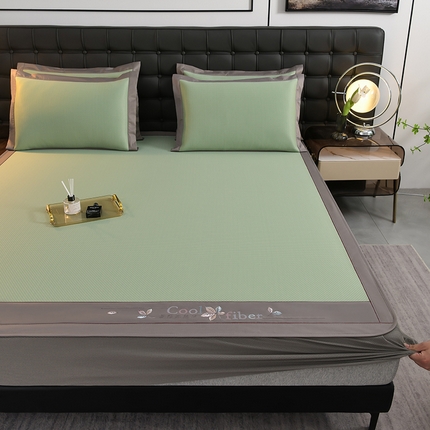 小牛席业2025新款A类满天星枫叶凉感冰丝席（床笠款）系列凉席藤席冰藤席冰丝席竹席草席空调席乳胶席豆豆席 满天星枫叶凉感冰丝席（床笠款）-绿色