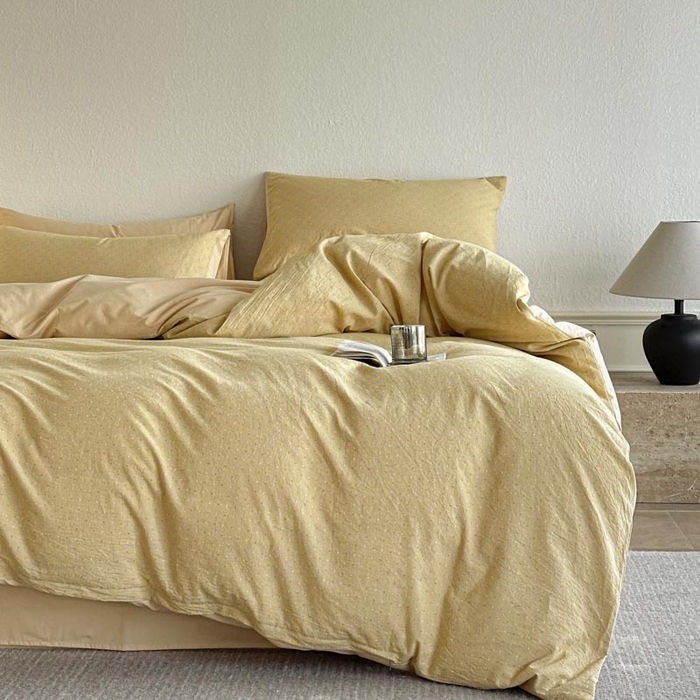 91家纺网 家纺一手货源 找家纺 ab家纺 2025新款小碎花三层纱 波尔卡-黄