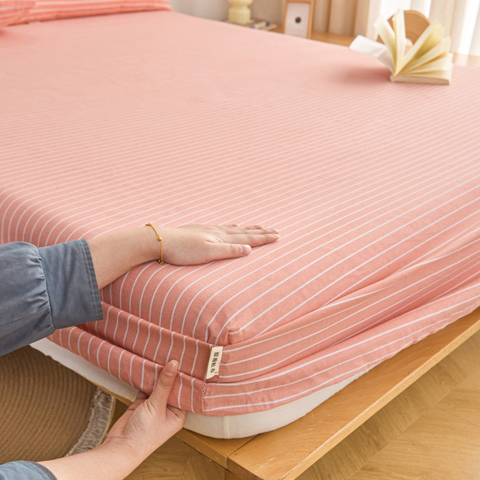 91家纺网 家纺一手货源 找家纺 首爱2025新款原棉老粗布床笠支持特殊规格定制 常年不断货 大批量供应  条纹粉