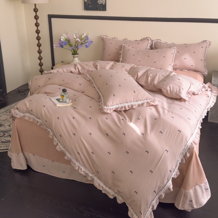 91家纺网 家纺一手货源 找家纺 可思家纺2025新款可思-韩版双层纱四件套 情书