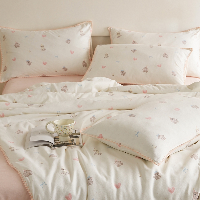 91家纺网 家纺一手货源 找家纺 暖阳 2025年新款大豆双层纱夏被四件套 美娜