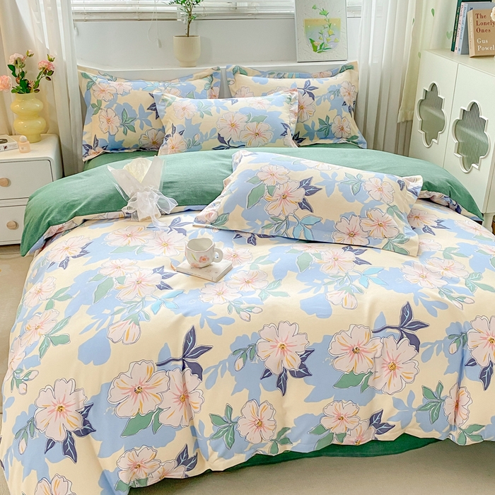 91家纺网 家纺一手货源 找家纺 直播2024新款斜纹磨毛印花四件套植物羊绒套件浪漫情丝