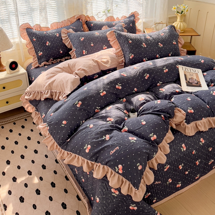 91家纺网 家纺一手货源 找家纺 纽缦家纺2025新款云感提花双层纱床盖韩版四件套 大吉大厘