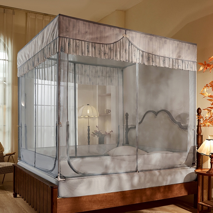 91家纺网 家纺一手货源 找家纺 青竹苑2025新款花边款床笠底防摔坐床蚊帐-雅致 雅致-蓝灰