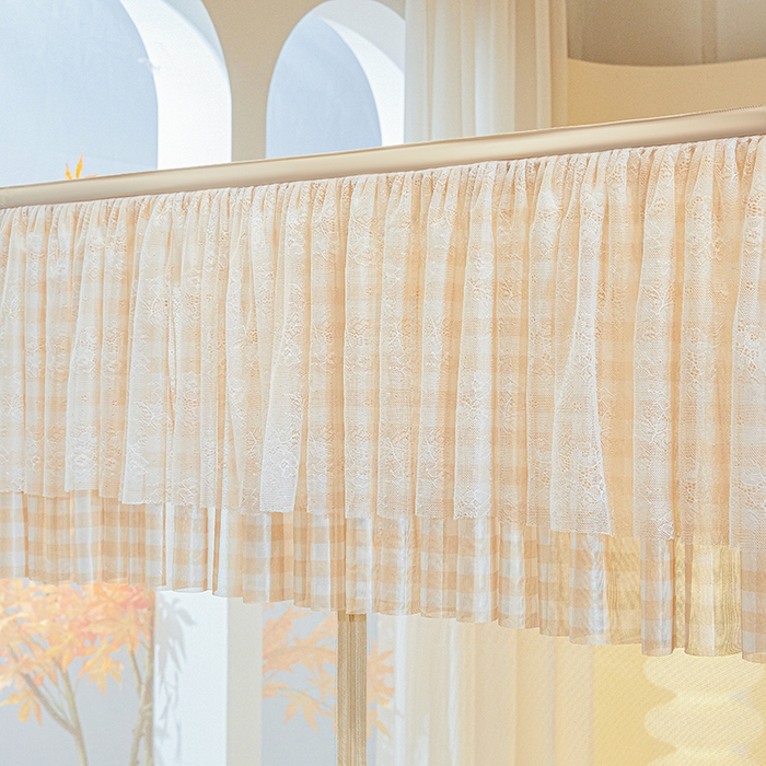 91家纺网 家纺一手货源 找家纺 青竹苑2025新款花边款床笠底防摔坐床蚊帐-格格巫 格格巫-米杏