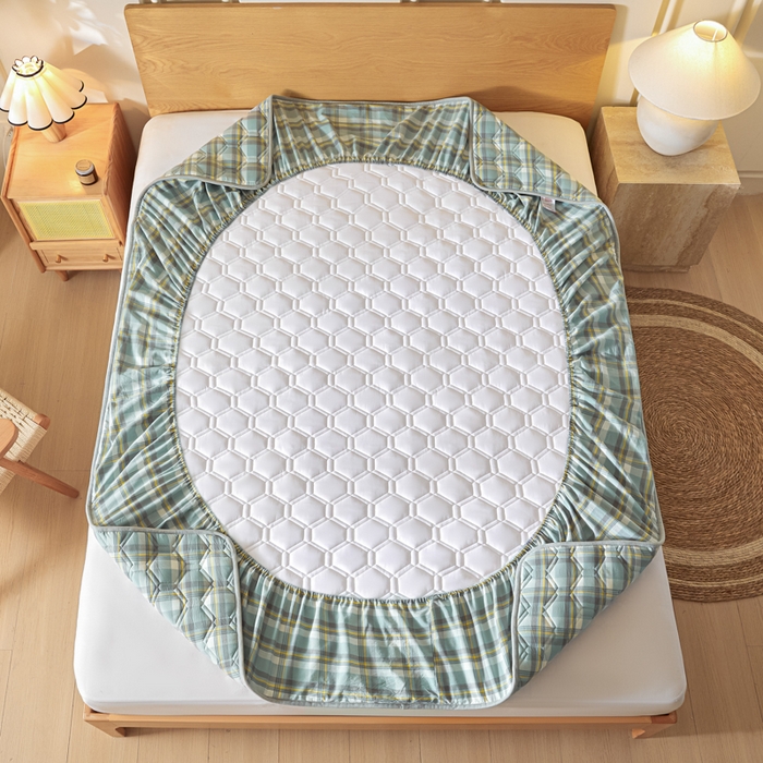 91家纺网 家纺一手货源 找家纺 雪云美2025新款A类全棉色织水洗棉夹棉床笠大豆床罩床垫保护套可定制 莫尼 绿