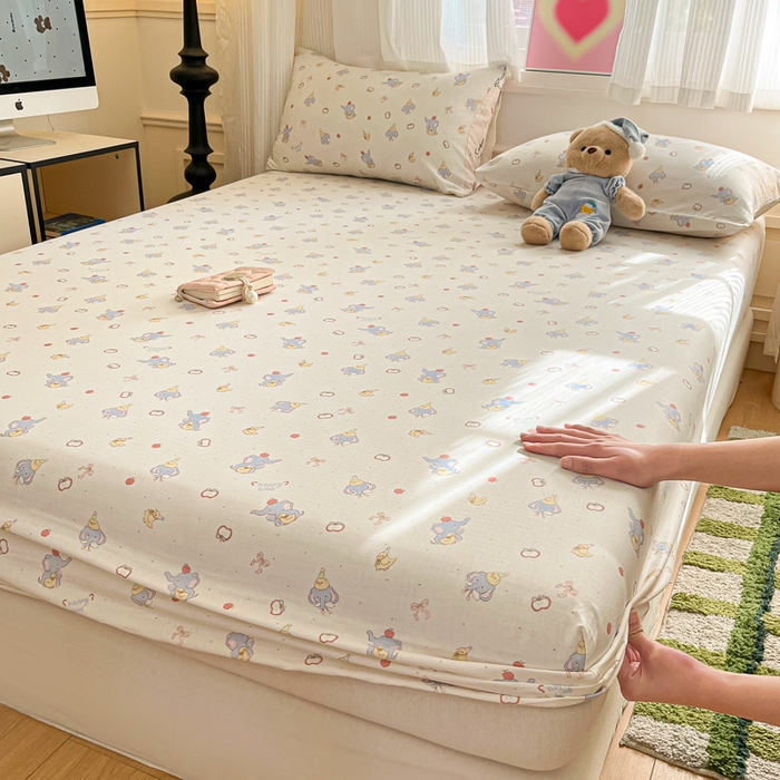 91家纺网 家纺一手货源 找家纺 博雅 2025新款全棉A类双层纱床笠 小象鸭