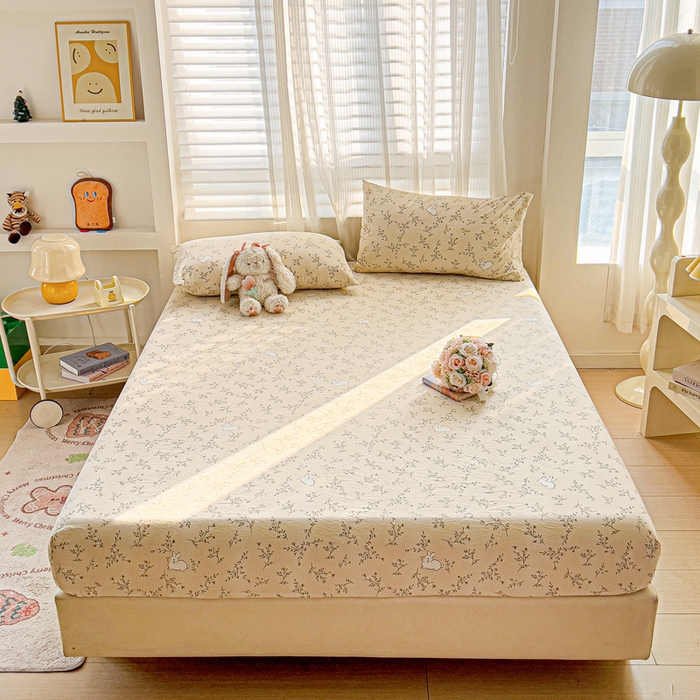 91家纺网 家纺一手货源 找家纺 纽缦家纺 2025新款云感提花双层纱床笠 森田野园