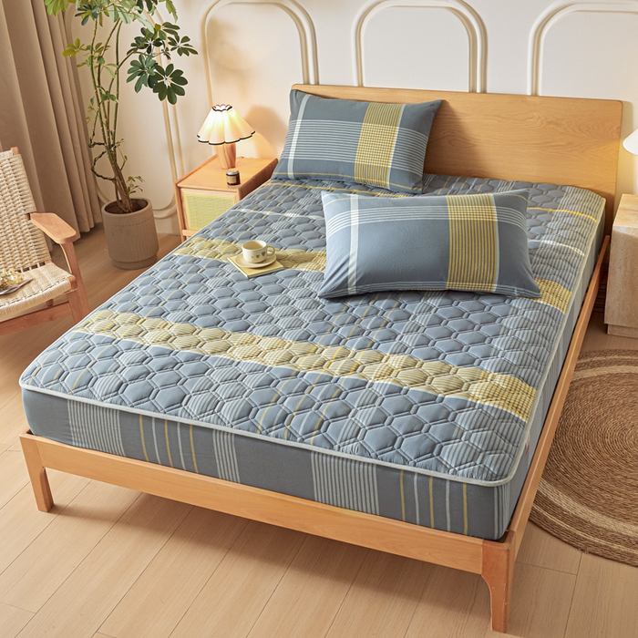 91家纺网 家纺一手货源 找家纺 雪云美2025新款A类全棉色织水洗棉夹棉床笠大豆床罩床垫保护套可定制 拿铁 灰