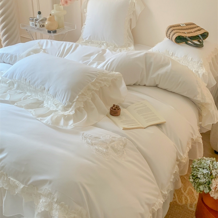 91家纺网 家纺一手货源 找家纺 吾欢心2025新款糯小棉立体蝴蝶花边套件-蝶恋花系列 蝶恋花白