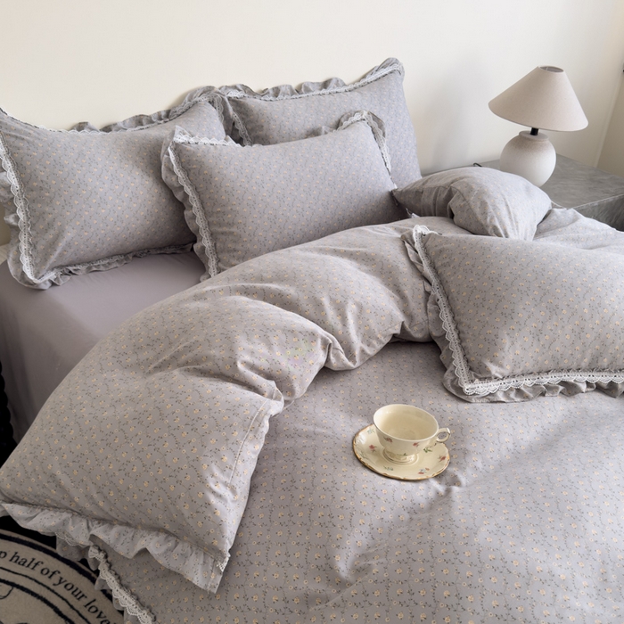 91家纺网 家纺一手货源 找家纺 可思家纺2025新款可思-韩版双层纱四件套 清茶