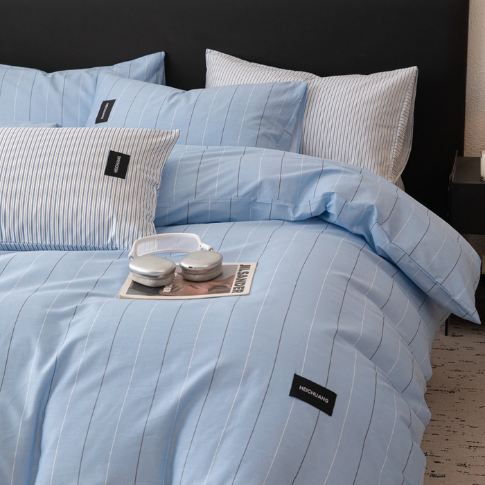 91家纺网 家纺一手货源 找家纺 简宜家居（朝初家纺） 2025新款简约纯棉四件套 轻羽蓝