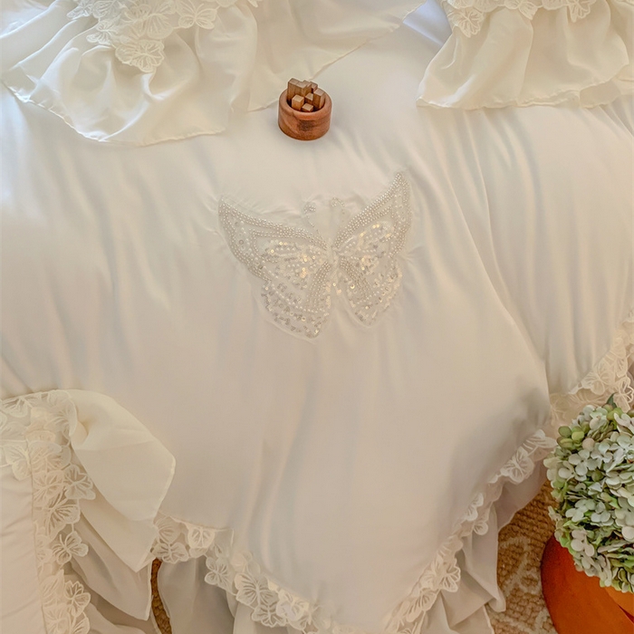 91家纺网 家纺一手货源 找家纺 吾欢心2025新款糯小棉立体蝴蝶花边套件-蝶恋花系列 蝶恋花白