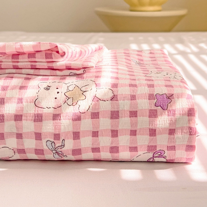 91家纺网 家纺一手货源 找家纺 纽缦家纺 2025新款云感提花双层纱床单 猫猫晚宴