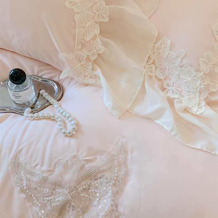 91家纺网 家纺一手货源 找家纺 吾欢心2025新款糯小棉立体蝴蝶花边套件-蝶恋花系列 蝶恋花粉