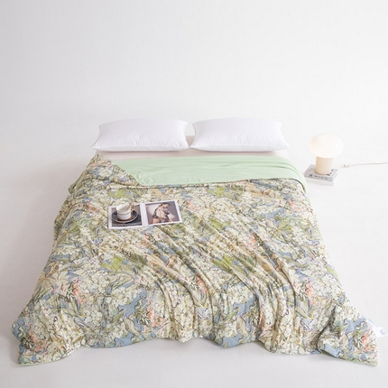 睡棉坊2025新款数码印花高克重凉感丝夏凉被呱呱被10%大豆纤维填充带质检报告 梵高灰