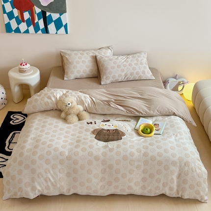 觅糖 2025新款全棉水洗色织波点提花贴布绣系列 美拉德兔子