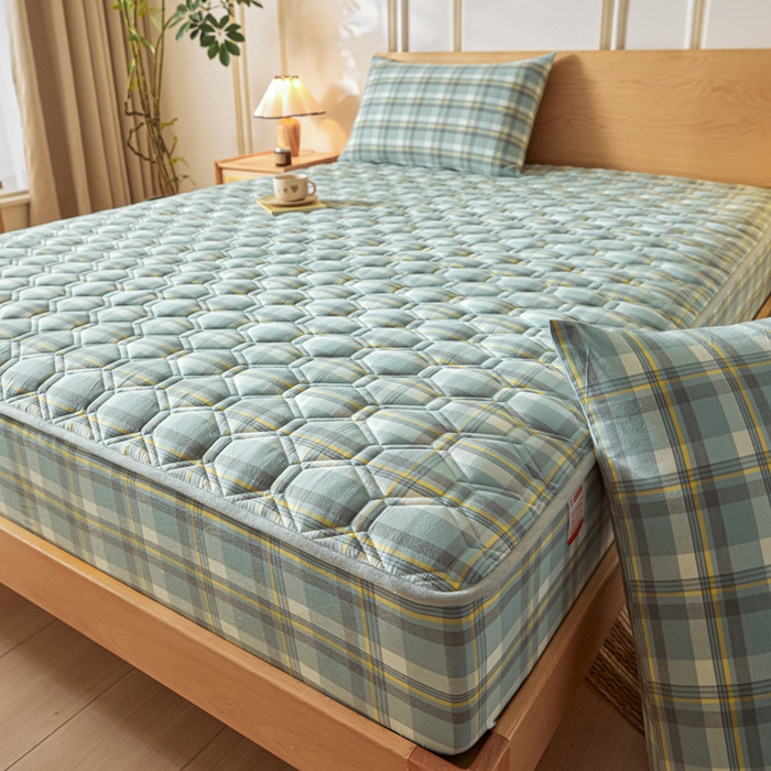 91家纺网 家纺一手货源 找家纺 雪云美2025新款A类全棉色织水洗棉夹棉床笠大豆床罩床垫保护套可定制 莫尼 绿