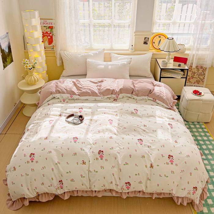 91家纺网 家纺一手货源 找家纺 纽缦家纺 2025新款云感提花双层纱韩版被套 蜜糖之恋