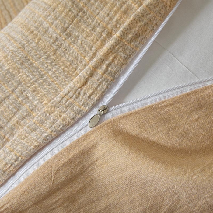 91家纺网 家纺一手货源 找家纺 AB家纺 2025新款三层款皱皱纱条纹四件套 小半-桔黄